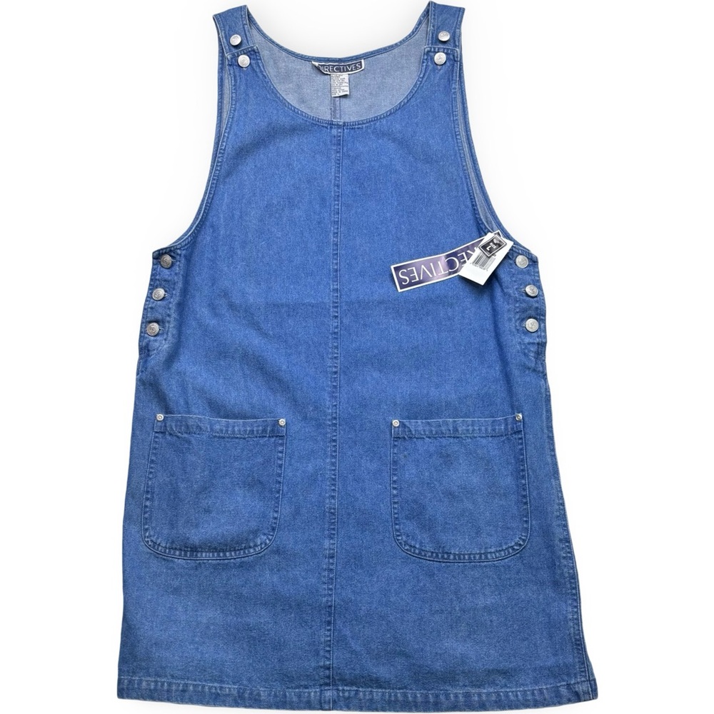 Vintage Directives Brand Blue Denim Jumper Overall Dress New Old Stock 90s Large
